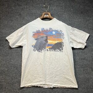 Vintage Alaska Wolf Nature Graphic Shirt Men's XL‎ White Single Stitch 90s
